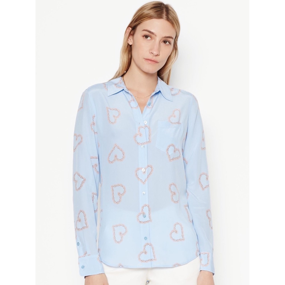 Equipment Brett 100% Silk Button Down Shirt Periwinkle Heart Print NWT S $258 - Picture 3 of 16